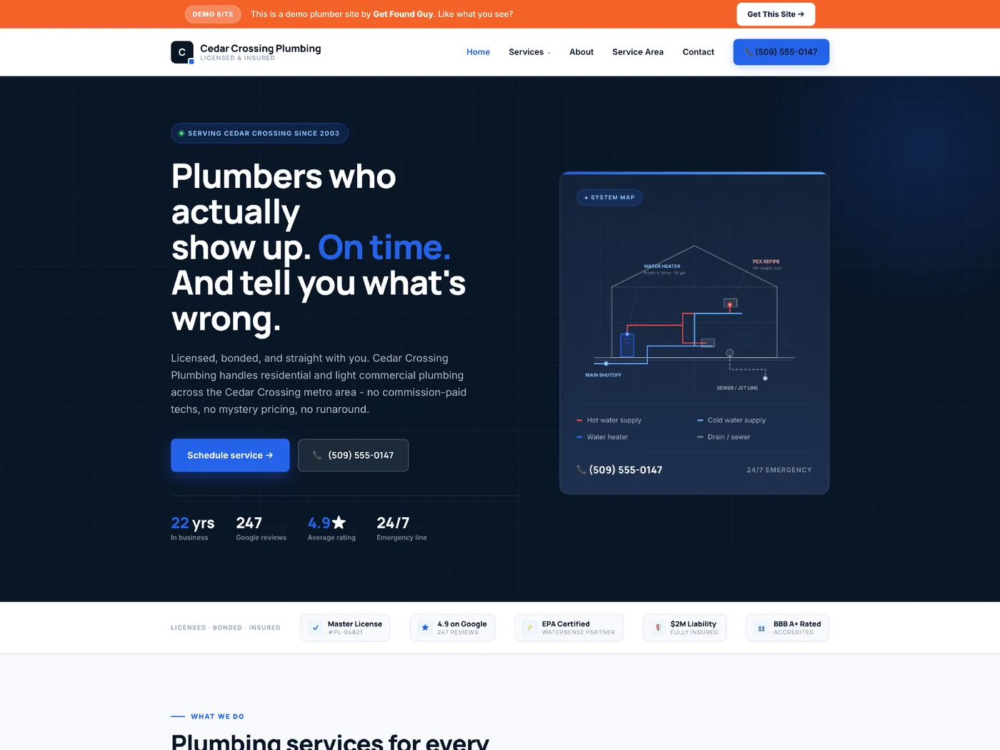 Blueprint demo - Cedar Crossing Plumbing website
