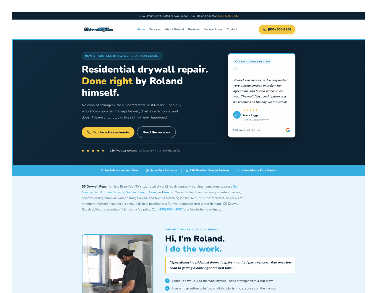 SS Drywall Repair new fast website built by Get Found Guy, ranking on Google