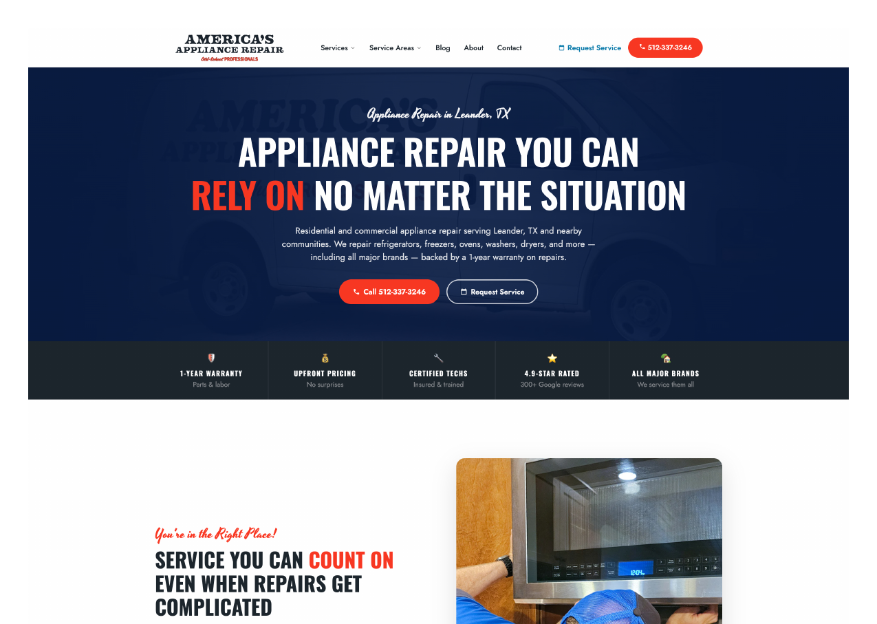 America's Appliance Repair website built by Get Found Guy
