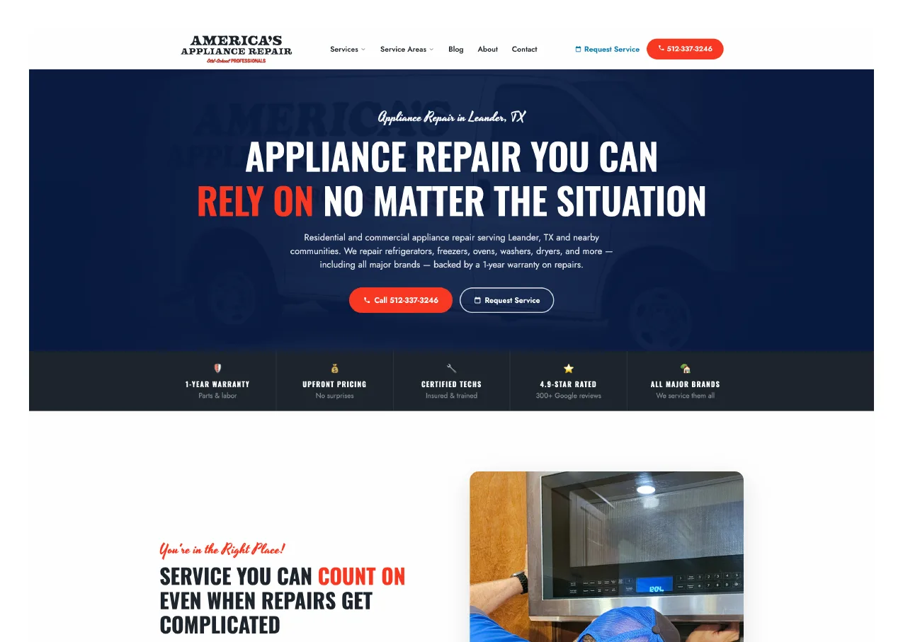 America's Appliance Repair website built by Get Found Guy
