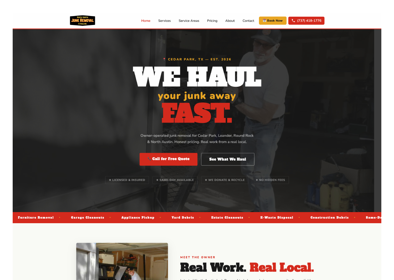 North Austin Junk Removal website built by Get Found Guy