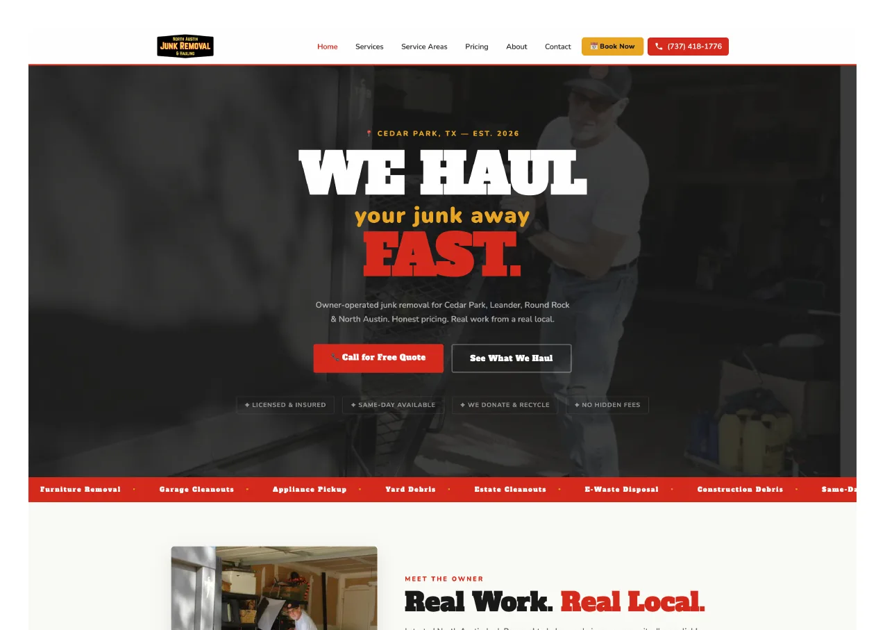 North Austin Junk Removal website built by Get Found Guy