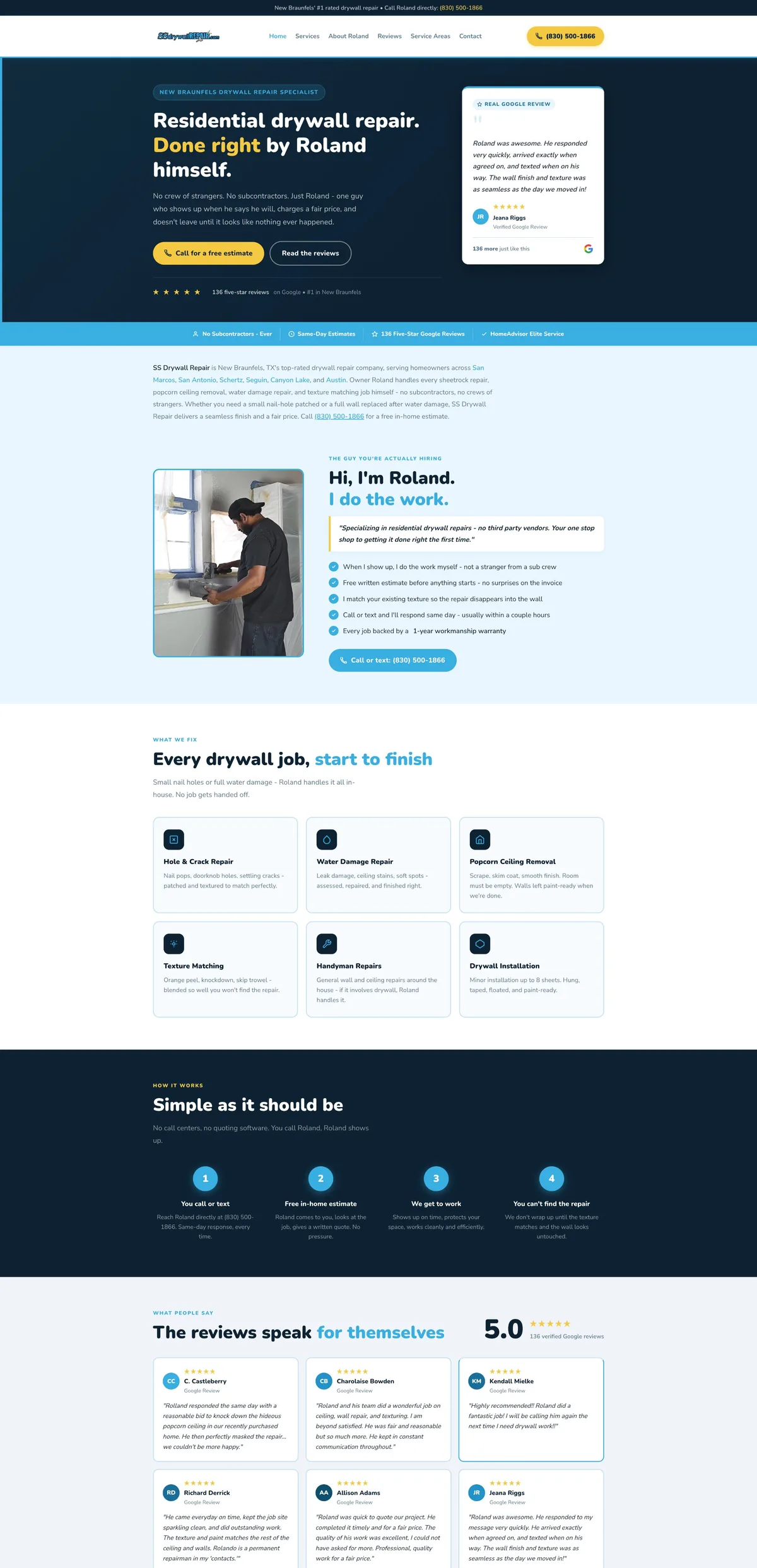 SS Drywall Repair website - New Braunfels, Texas