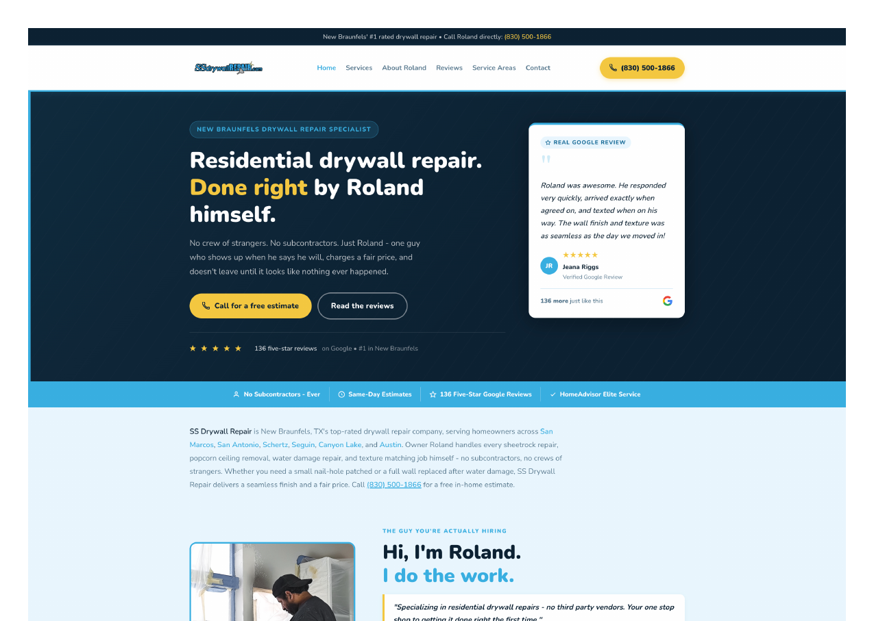 SS Drywall Repair website built by Get Found Guy