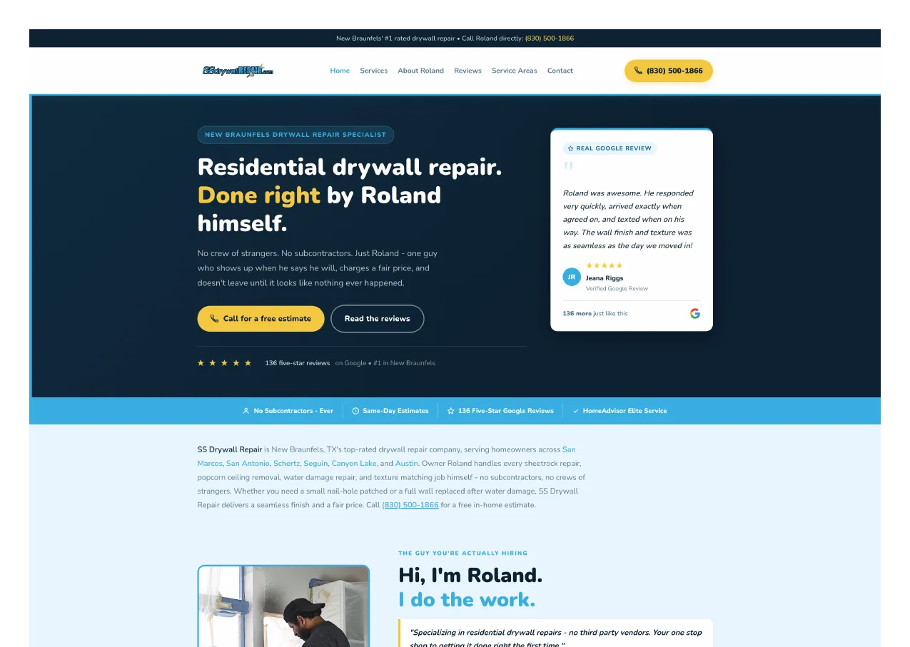 SS Drywall Repair website built by Get Found Guy